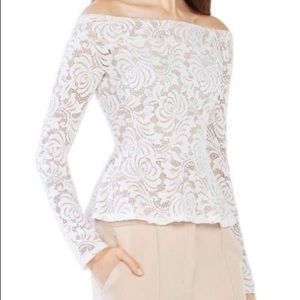 BCBG off shoulder lace fitted top